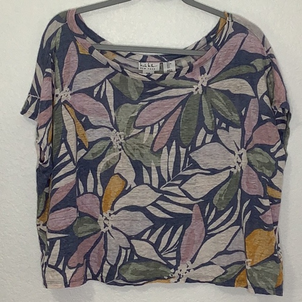 NICOLE MILLER Women’s Linen Floral Print Cropped T-shirt Size Large